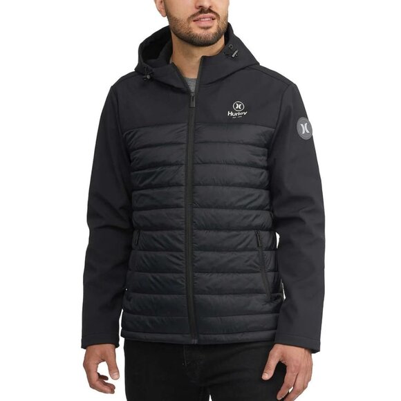 NWT Hurley Men's L Black Hybrid Puffer Softshell Jacket | Streetwear Outdoors - Picture 1 of 15